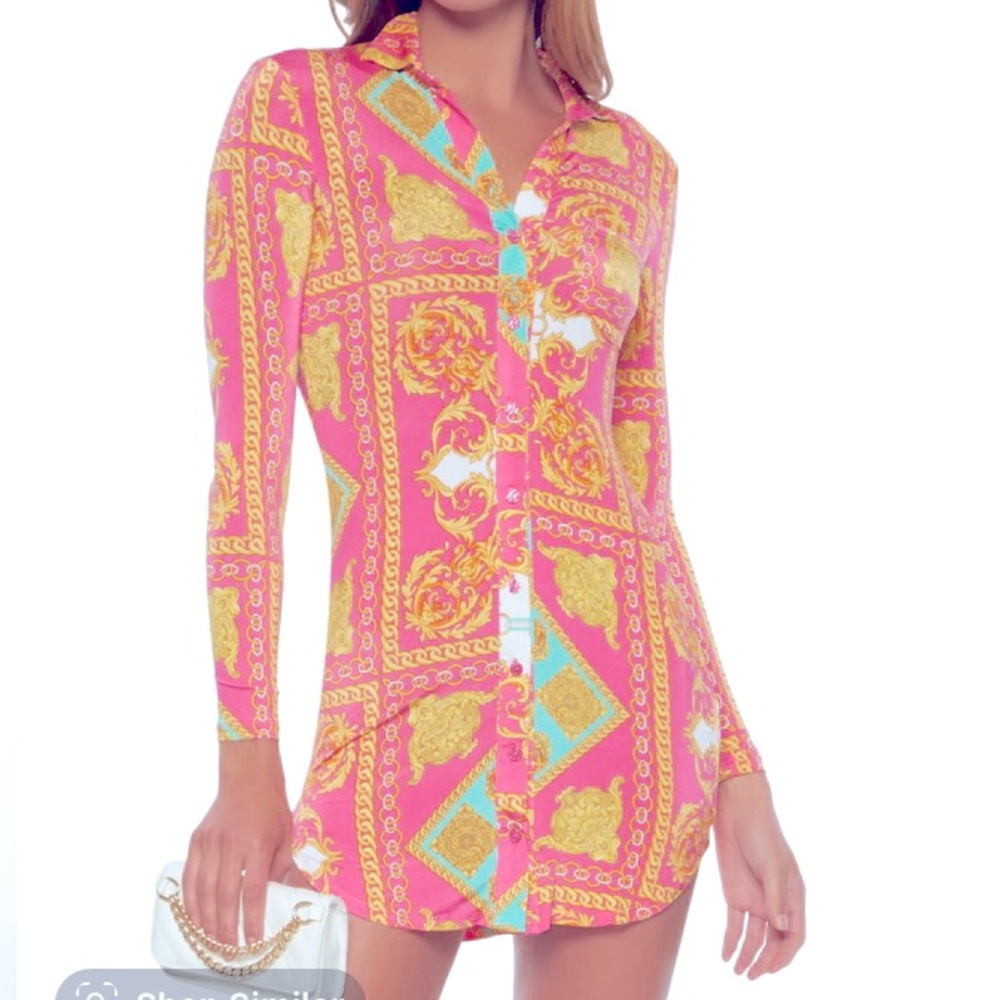 PINK Baroque Print Shirt Dress